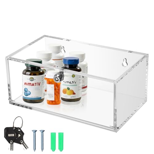 JUXYES Acrylic Clear Refrigerator Medicine Organizer Box with Lid and Lock