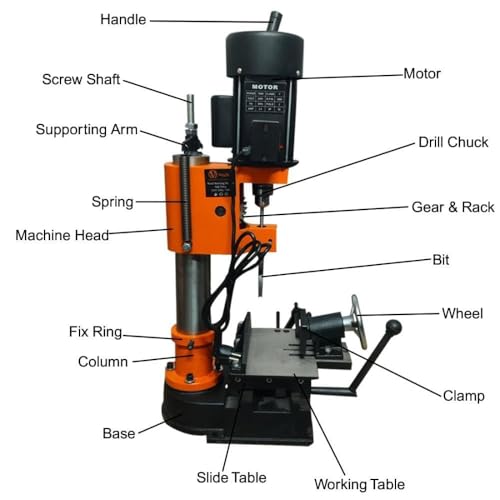 Image of VOLTZ VZ-MK-750A Wood Bench Mortiser Wood working Mortising Machine RPM-2840, Black /Orange (750W) Set