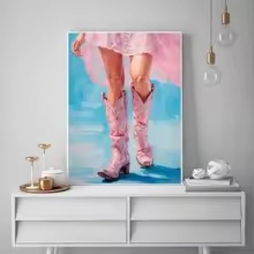 Affiche de peinture rétro western cowgirl bottes colorées image murale
