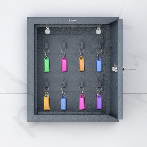 Image of Plantex Key Holder Box /GI Steel Key Cabinet with16 Key Holder for Wall /Lockable Key Storage Box for Home /Hotel /Shops /Office - Wall Mount (Grey)