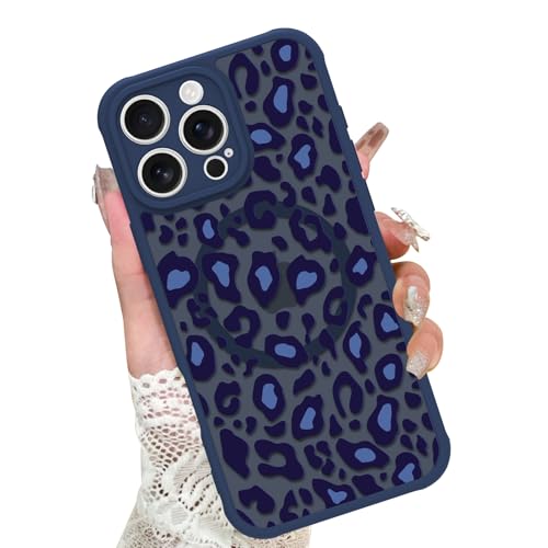 Image of KANGHAR Case for iPhone 16 Pro Max Blue Leopard Printed Pattern | Cute Cheetah [Compatible with Magsafe] Protective Magnetic Case for Girls Women 6.9 inch
