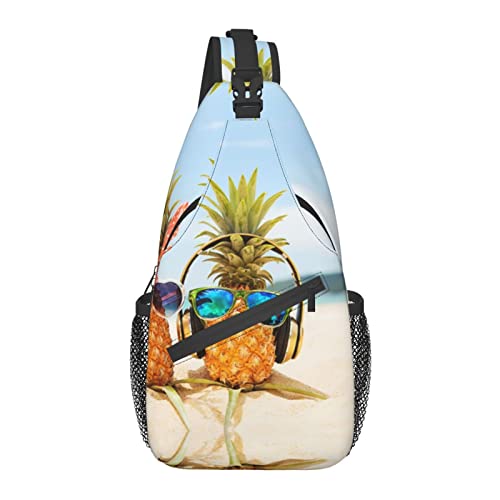 Sac à dos à bandoulière, sac à bandoulière pour tennis, sac de poitrine décontracté pour homme et femme, Beach Two Ananas Mer, taille unique Cover