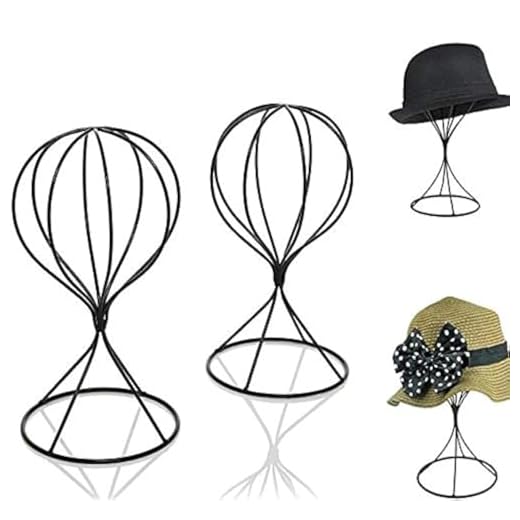 Mydio 2 Pieces Modern Metal Hat Stands Durable Stable Metal Hat Cap Rack Wigs Holder, Metal (black)
