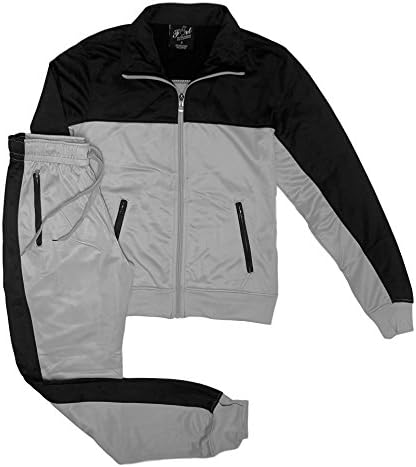 Women Two Tone Activewear Sports Jogger Track Set Gym Outfit (Black/Grey, XS)