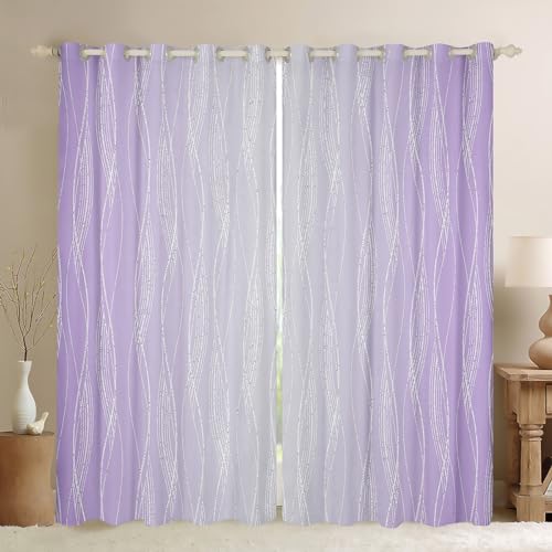 Erosebridal Lilac and Greyish White Window Curtains 52" Wx84 L
