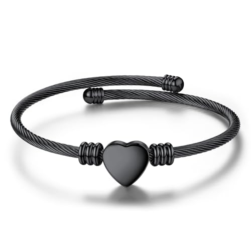 GoldChic JEWELRY Personalized Heart Bracelet That Holds Pictures for Women, Stainless Steel Custom Adjustable Link Locket Bracelets in Gold/Black Customized Gifts for Mother Wife Loved One