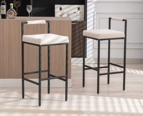 EALSON Modern Bar Stools Set of 4 Linen Upholstered Bar Height Barstools with Low Back and Metal Frame 30 Inch Couter Tall Bar Chairs Industrial Island Chairs for Kitchen/Pub, Beige