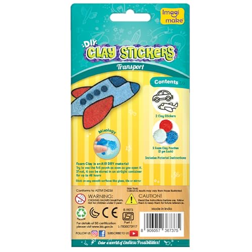 Image of Imagimake DIY Clay Stickers Transport | Create 2 Unique DIY Stickers Using Air Dry Clay | No Mess, Travel-Friendly | Birthday And Return Gifts For Kids Ages 3,4,5,6,Multicolor