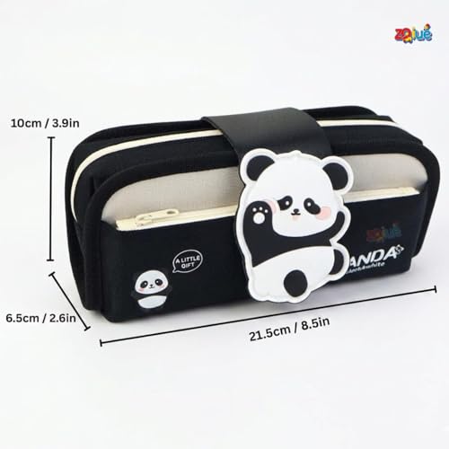Image of Panda Pencil Pouch Set with Eraser, Large Capacity Case | Cute panda pencil pouch with push-pull eraser and spacious storage for school stationery essentials.