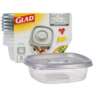 GladWare Home Entree Food Storage Containers, Medium Square Holds 25 Ounces of Food, 5 Count Set |With Glad Lock Tight Seal, BPA Free Containers and Lids