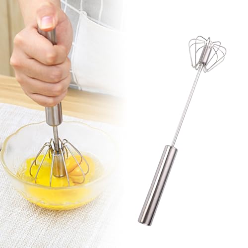 Runsgo Semi Automatic Whisk,2024 New Egg Beater,Egg Mixer Spinner,Made Of 304 Stainless Steel,Press Down And It Will Automatically Rotate 360°,Saving Time And Effort (10 inch)