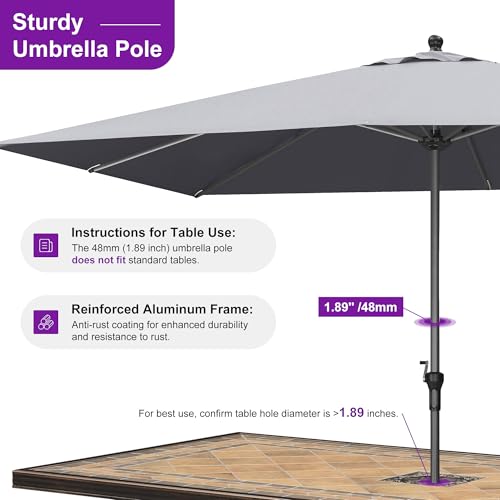 Image of PURPLE LEAF Outdoor Market Umbrella 11.5' x 8' Rectangle Light Gray 8 Ribs