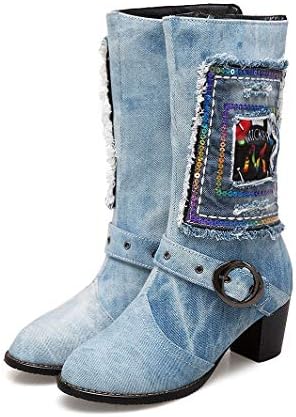 Tianrui Crown Women and Ladies Embroidery Denim Knee Boot Shoe (5 US, Light Blue) | Image 1