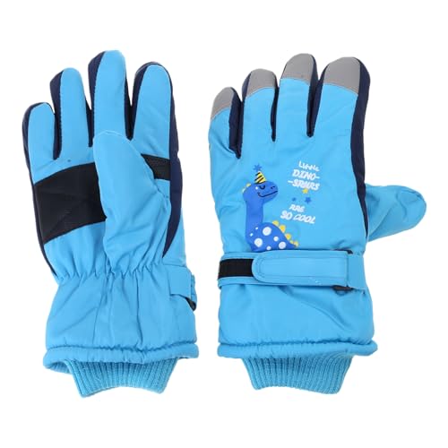 Storage Bag Guantes de esquí para niños aislados y resistentes a la intemperie con estampado de dinosaurio, guantes de esquí para niños con forro polar térmico