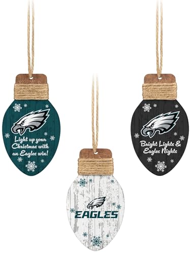 FOCO Philadelphia Eagles NFL 3 Pack Wooden Holiday Lights Ornament Set