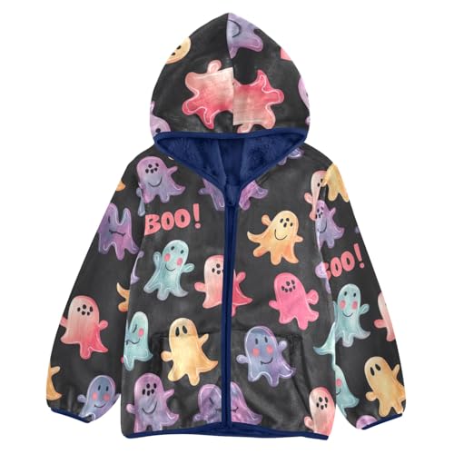 CHIFIGNO Girls Boys Zip up Hoodie Cute Printed Boys Jackets Printed Fleece Jacket with Pockets for Toddler and Kids, Cute Cartoon Halloween Elements, 6T