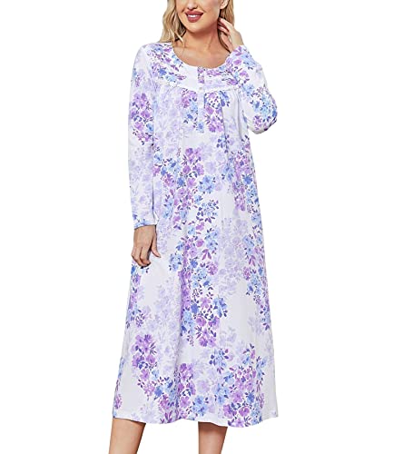Image of IZZY + TOBY Nightgowns for Women Long Sleeve Soft Cotton Long Warm Nightdress Kintted Night Gown