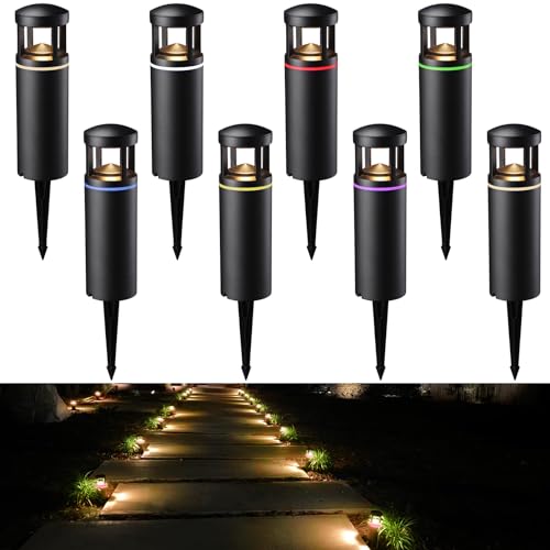 Image of LEONLITE 8-Pack RGB Low Voltage LED Path Lights Unique Light Pattern, 3000K