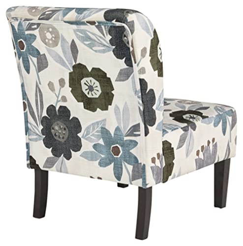 Signature Design by Ashley Triptis Floral Armless Accent Chair with Attached Cushions, Fabric Upholstery, Wood Legs, 16.63" Seat Height, White, Blue & Gray by Signature Design by Ashley - Image 4