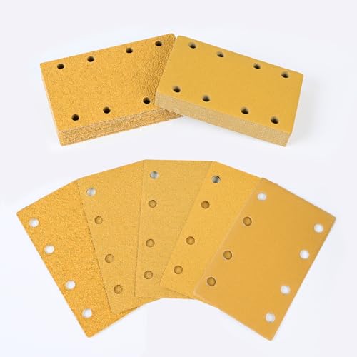 Sruhrak Schleifpapier 80x133mm Klett, 50 Stück Schleifpads P40/60/80/120/240 Set, Stärkerer Abtrag Schleifblätter für Schwingschleifer Schleifen von Holz Metall Lack Kunststoff