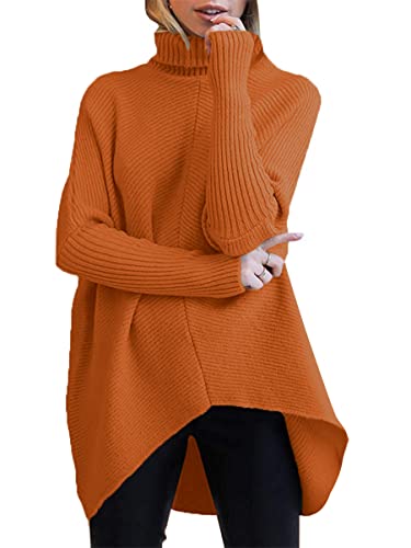 Image of ANRABESS Womens Casual Fall Sweater Turtleneck High Neck Batwing Sleeve Oversized Sweater Dress