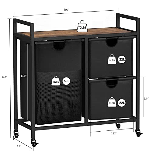 Tohomeor Laundry Sorter With 3 Laundry Basket Rolling Laundry Hamper Cart With Wheels Sliding Pull Out And Removable Laundry Basket Bags For Laundry Room Bathroom Bedroom (Rustic Brown) #TOP3