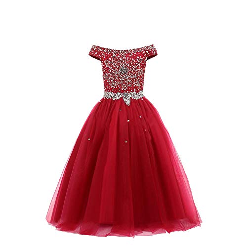 Honeydress Girl's Tulle Beaded Girls Pageant Dresses A Line Kids Ball Gown Flower Girl Dress for Weddings2