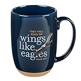 Christian Art Gifts Coffee Mug: Soar on Wings Like Eagles - Isaiah 40:31 Inspirational Scripture, 15 oz, Navy Blue