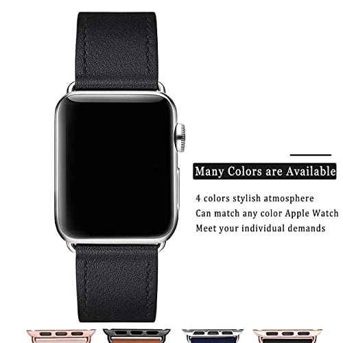 Power Primacy Bands Compatible With Apple Watch Band 38Mm 40Mm 41Mm 42Mm 44Mm 45Mm 49Mm, Top Grain Leather Strap Compatible For Men Women Iwatch Series 8 7 6 5 4, Se (Black/Silver) #TOP1