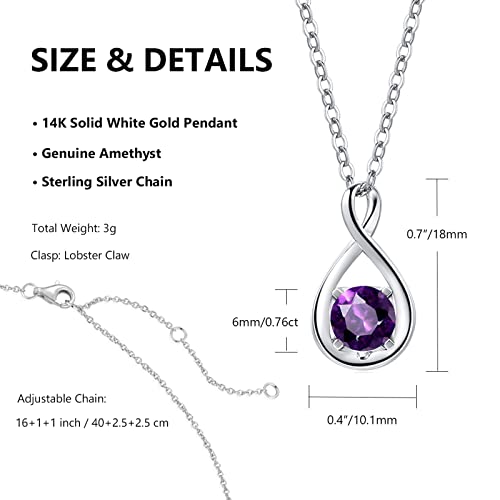 14K Solid White Gold Genuine Amethyst Pendant With Sterling Silver Chain Dainty Infinity Necklace February Birthstone Natural Purple Gemstone Jewelry Anniversary Birthday Christmas Gift For Women Girl #TOP6