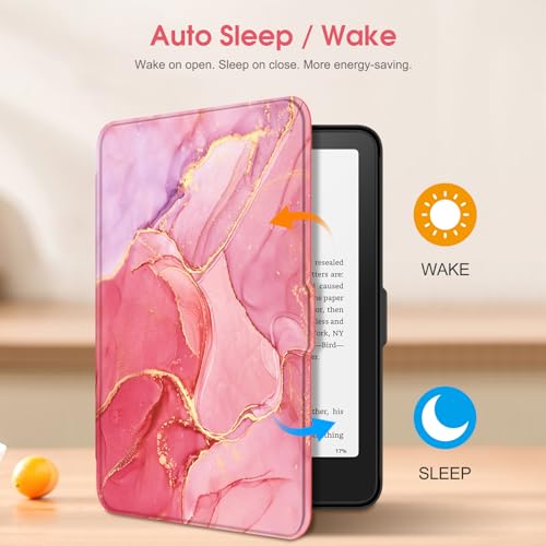 Image of Fintie Case for 7 inch All-New Kindle Paperwhite (12th Generation, 2024) and Kindle Colorsoft Signature Edition - Slim Lightweight Shell PU Leather Protective Cover with Auto Sleep /Wake, Marble Pink