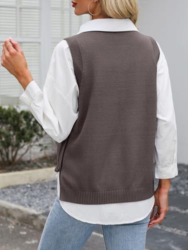Image of ANRABESS Womens Sweater Vest Summer Sleeveless Crewneck Ribbed Knit Side Button Loose Pullover Tank Tops 2026 Fall Outfits