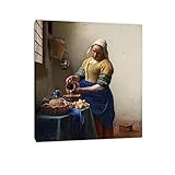  JZSDGB Tableaux religieuse-Jan Vermeer van Delft Reproduction de peintures à l’huile célèbres-(La Laitière) Impression sur Toile-Tableau d\'art mural sur toile 40x48cm(16x19in) Encadré