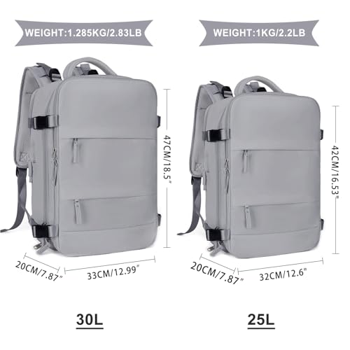 Image of Coowoz Large Travel Backpack For Women Men, Flight Approved, Waterproof Outdoor Sports Rucksack, Casual Daypack, Fit 15.6 Inch Laptop Shoes, Grey