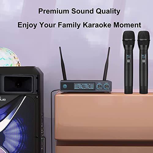 Perwhy Wireless Microphone, Metal Dual Professional Uhf Cordless Dynamic Mic Handheld Microphone System For Home Karaoke Party, Meeting, Church, Dj, Wedding, Home Ktv Set, 200Ft #TOP5