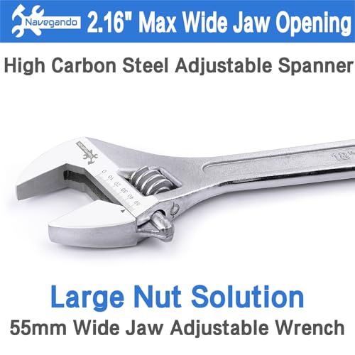 Image of Navegando 18 Inch Large Heavy Duty Adjustable Wrench, Big Jaw Opening, High Titanium Steel Forged Industrial Wrench for Plumbing, Automotive, Construction Repair