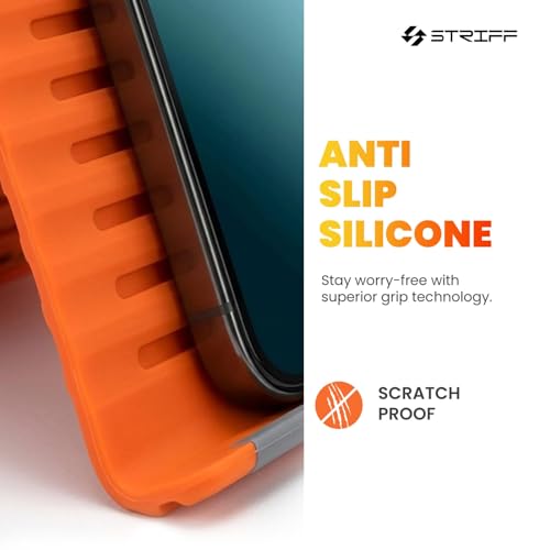 Image of STRIFF Dynom Foldable Mobile & Tablet Stand for Desk, Adjustable Multi-Angle Phone Holder with Hanging Screen Clip, Portable Anti-Slip Silicone Aluminum Stand for Smartphones, Tablets & Laptops-Orange