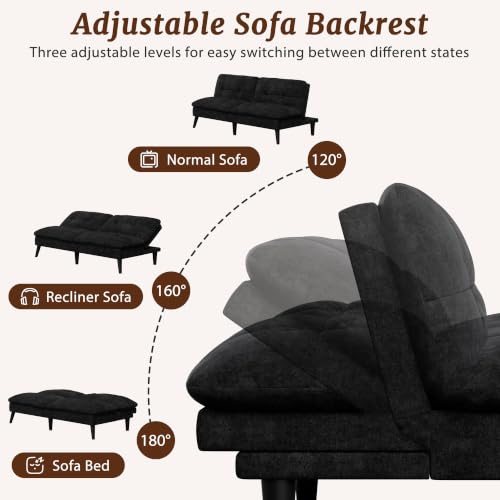 image for Shintenchi Futon Sofa Bed, Foldable Small Velvet Couch Bed with Adjust