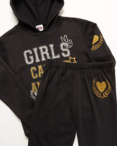 Angel Face Girls' Jogger Set - Fleece Pullover Hoodie Sweatshirt And Jogger Sweatpants Set, Black/Girls Can Do Anything, Size 4' #TOP1