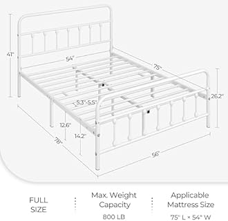 Yaheetech Classic Metal Platform Bed Frame Mattress Foundation with Victorian Style Iron-Art Headboard/Footboard/Under Bed Storage/No Box Spring Needed/Full Size White
