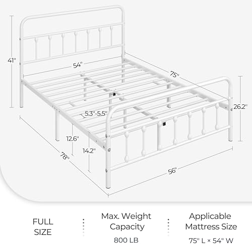 Yaheetech Classic Metal Platform Bed Frame Mattress Foundation with Victorian Style Iron-Art Headboard/Footboard/Under Bed Storage/No Box Spring Needed/Full Size White