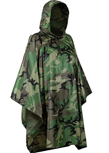 Foto von KOVA Poncho Regenponcho Regenmantel Regenjacke Wasserdicht Unisex Camouflage Zelt Campingdecke Plane Unterlegplane 3 in 1 Multifunktionaler Regencape für Picknick Trekking Camping Angeln Jagd Ausflug