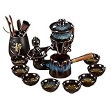 Ge Kiln Automatisches Kung-Fu-Teeset, für den Hausgebrauch, praktisches Teezubereitungs-Set, hochwertige chinesische Teekannen-Serie, elegante violette Teekanne, authentische chinesische Teetasse, c