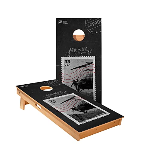 Skip's Garage Airmail Stamp Cornhole Boards - Includes (2) Boards (Resin Bags) + (1) Case & (2) Hole Lights