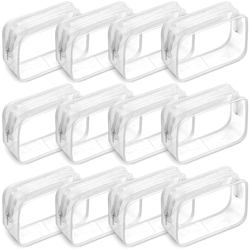 12 Pack PVC Toiletry Bags, TSA Approved, Zippered Clear Pouches for Traveling Women & Men, Quart Size