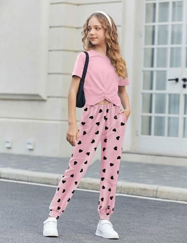Image of Arshiner Girls 2 Piece Outfits Twist Front Tops and Sweatpants Clothing Set