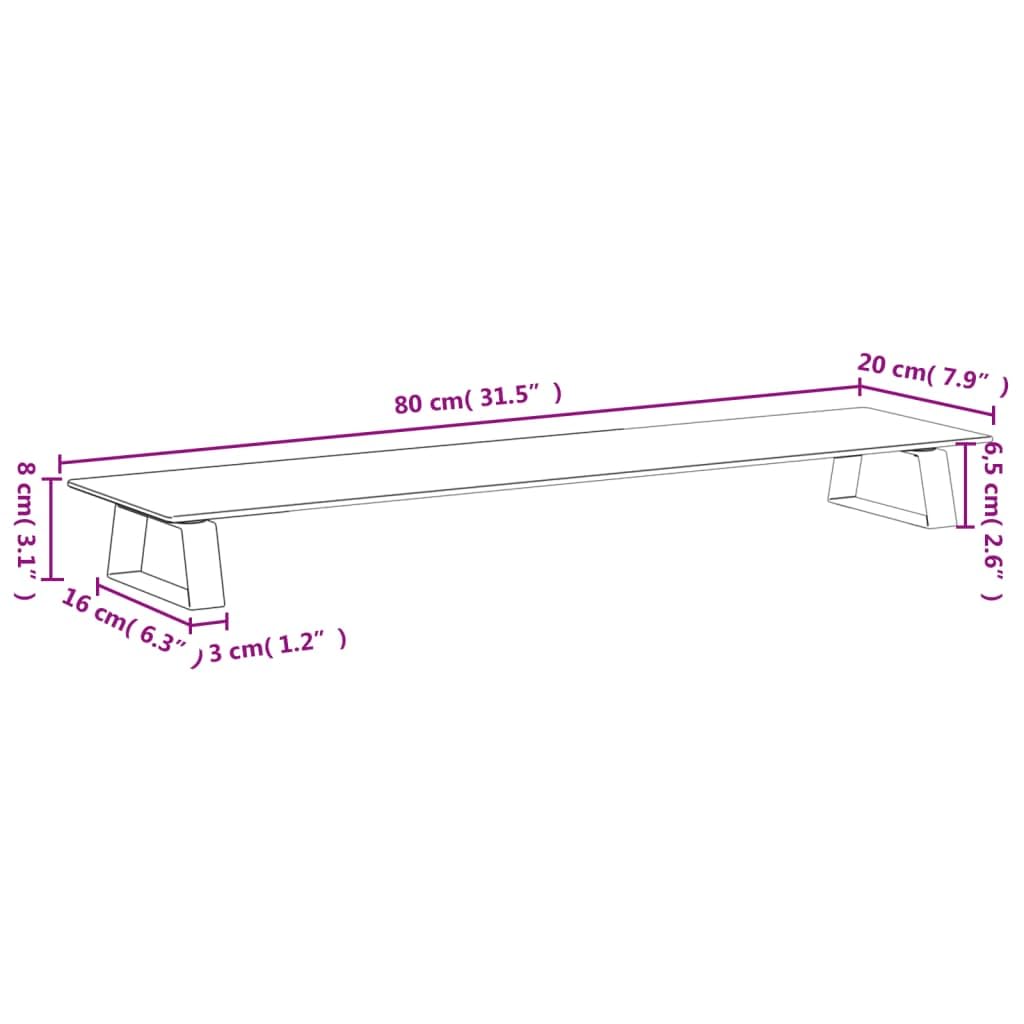 Supporto per monitor nero, 80 x 20 x 8 cm, vetro temperato, metallo, ergonomico, regolabile in altezza, per postazione di lavoro, ufficio, casa, gaming, semplice da scrivania