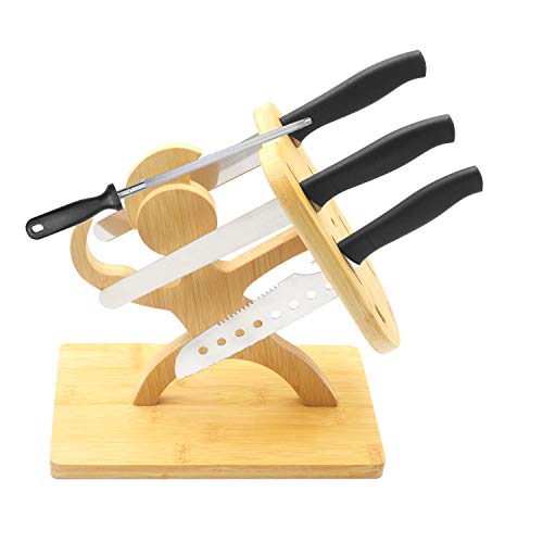 Bamboo Knife Block Without Knives, Warrior Shape Kitchen Knife Block Holder, 7 Holes Knife Holder Stand(Without Knives) #TOP3