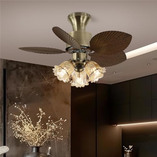 Image of American Retro Living Room European Luxury Fan Light Restaurant Bedroom Study Villa Hotel Western Restaurant Cafe Clothing Store LED Remote Ceiling Fan Light (Style 17)