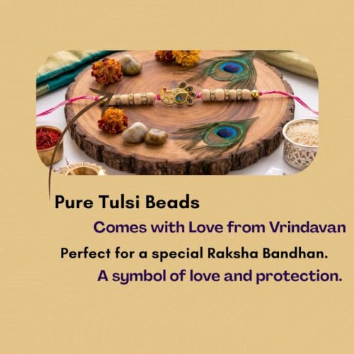 Image of Original Tulsi Rakhi for Brother | Handmade Natural Tulsi Beads Rakhi | Sacred Raksha Bandhan Rakhis for Boys | Traditional Spiritual Rakhi Gift